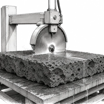 Découpe de la pierre volcanique