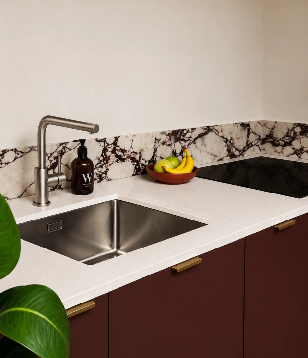Module n°5 Chant brut avec double chant poli - Core Quartz - couleur Alba - L60P64cm